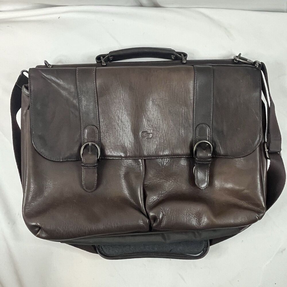 Solo Men's Leather Satchel Laptop Briefcase Business Brown Messenger Bag